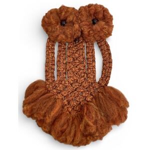 Vintage 1970s Macrame Owl Wall Hanging Orange Boho Mid Century